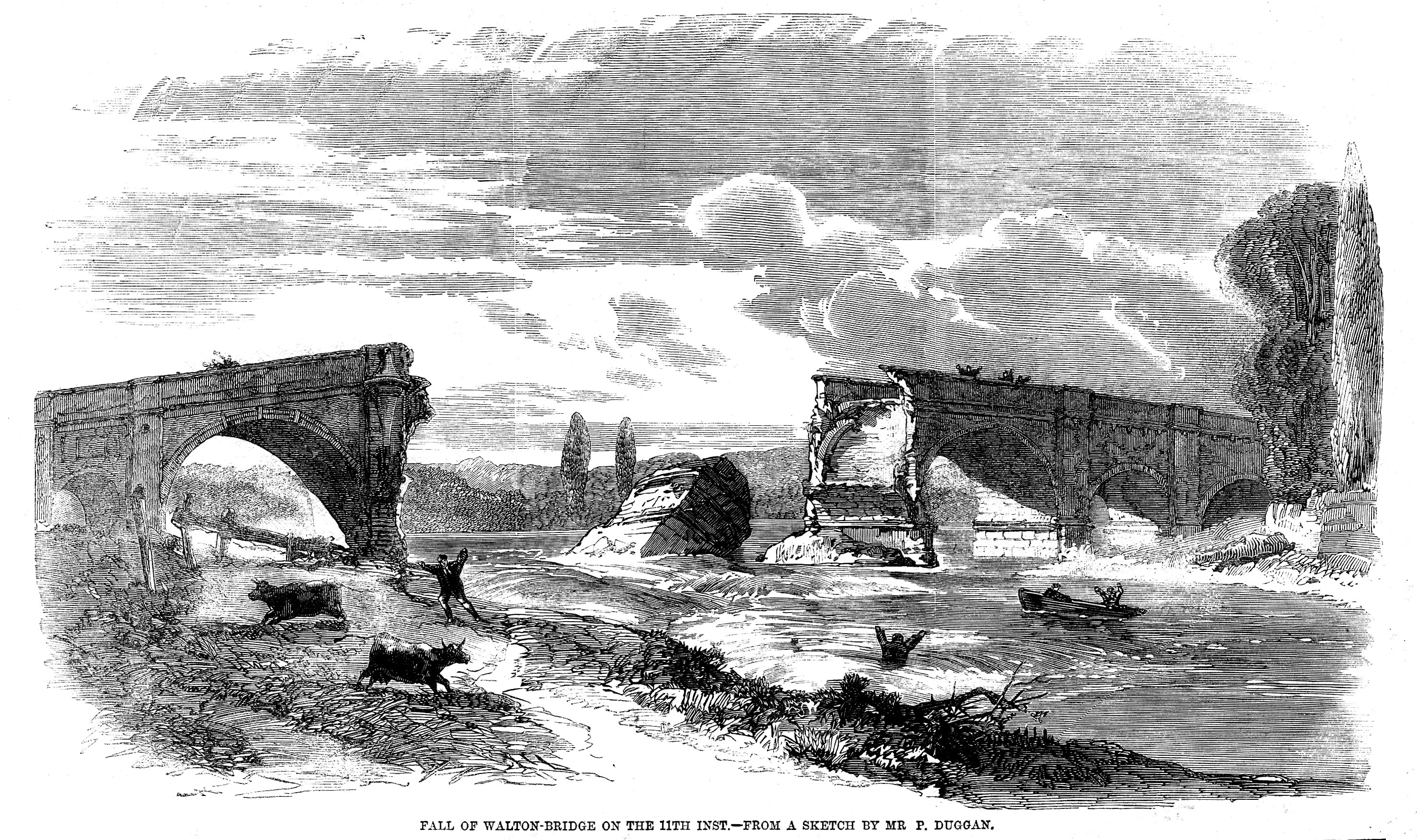 Walton Bridge,river view,prints Illustrated London News